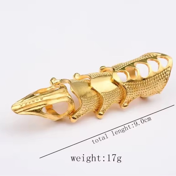 🎃Anthropologie  Gothic Finger Armor Ring Adjustable Halloween Statement Skull OS - Picture 6 of 12